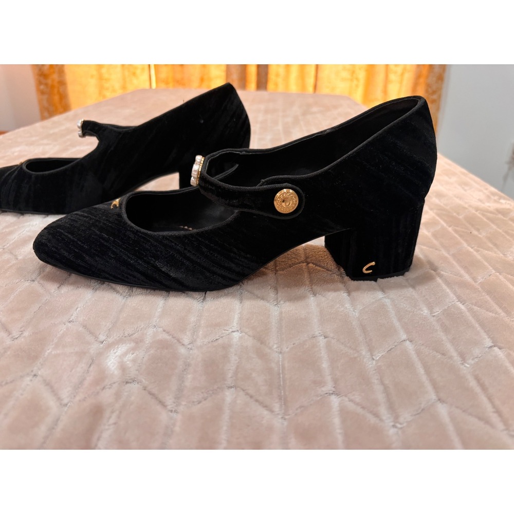 Circus NY Sam Edelman Elaine Black Velvet Pearl Mary Jane Block Heel Pumps Sz 11